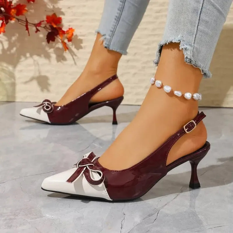 Women's Butterfly-Knot Pointed Toe Slingback Heeled Sandals Heeled Slingback Sandals Axl