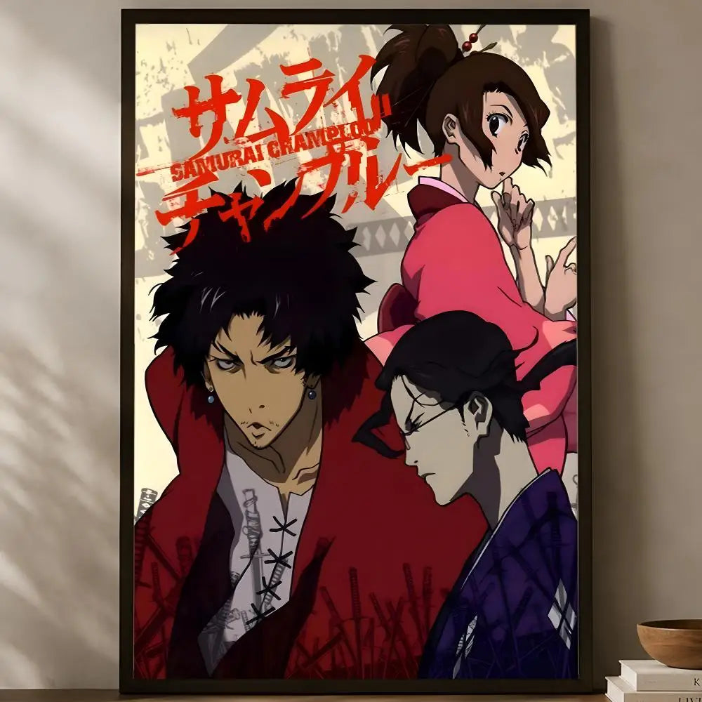Samurai Champloo Anime Poster – Self-Stick HD Waterproof Wall Art Anime Wall Poster Axl White13 15X20cmNoframe