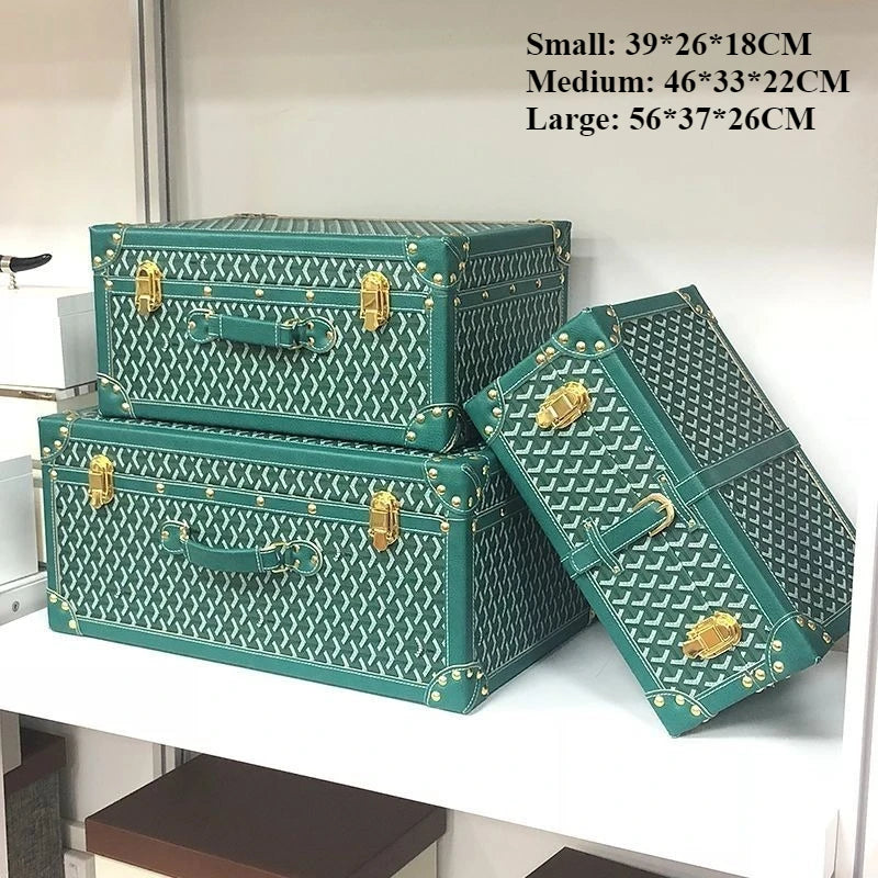 Retro Leather Storage Box Set – S/M/L Lidded Home Organizer Decorative Storage Box Axl Green Classic