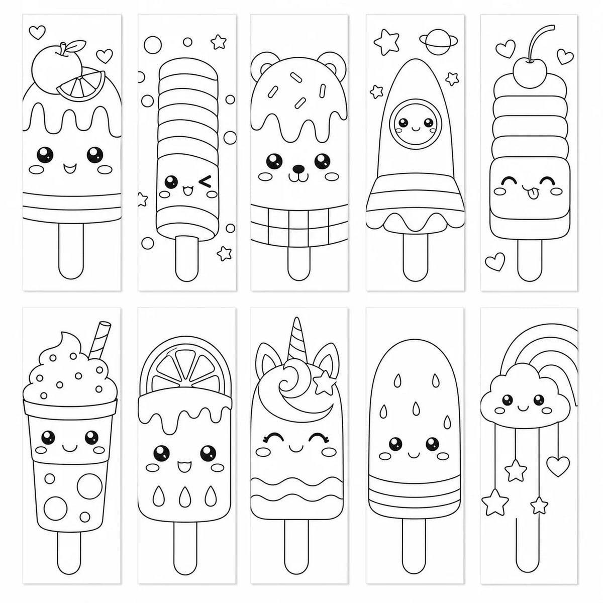 Kawaii Summer Beverage Coloring Bookmarks – DIY Cartoon Doodle Coloring Bookmarks Axl