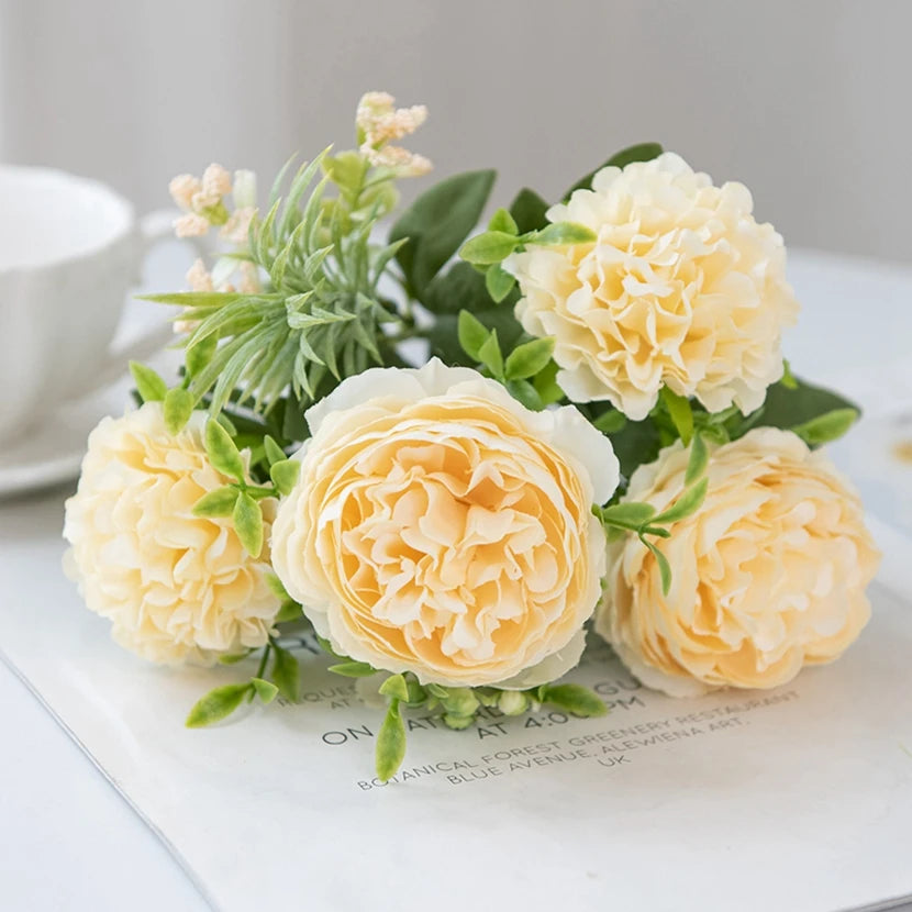 Silk Artificial Chrysanthemum Peony Bouquet – Home & Wedding Decor Artificial Flower Bouquet Axl color 5 3 pcs