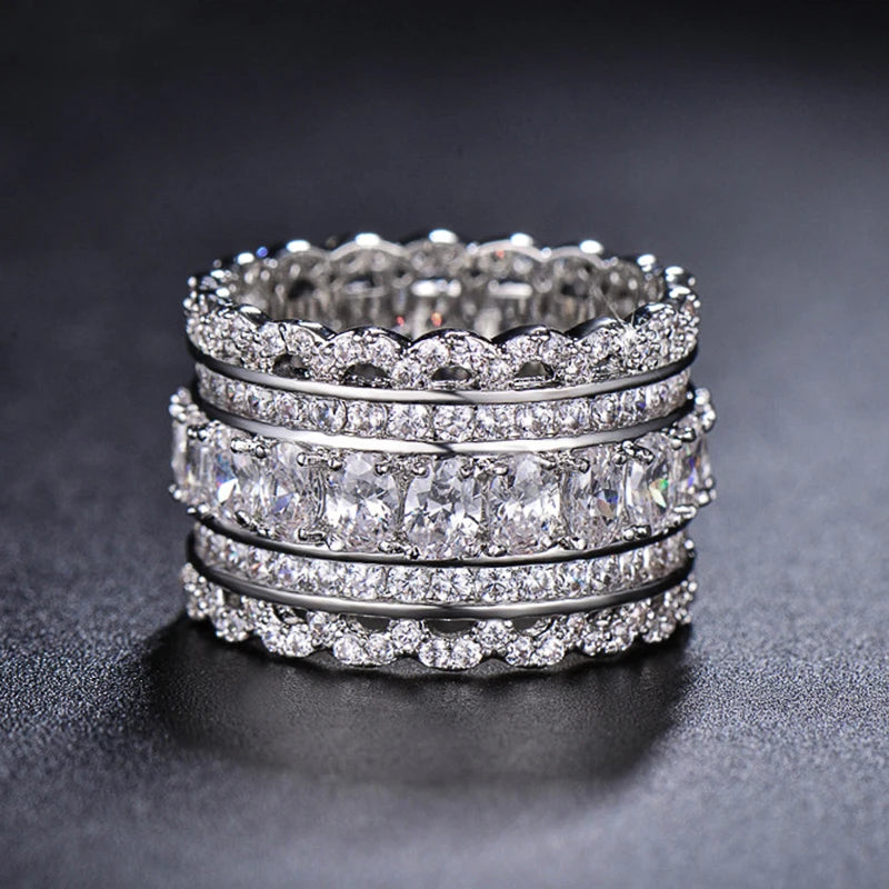Huitan Women's Wide Band CZ Ring – Wedding & Party Jewelry Fashion Ring Axl