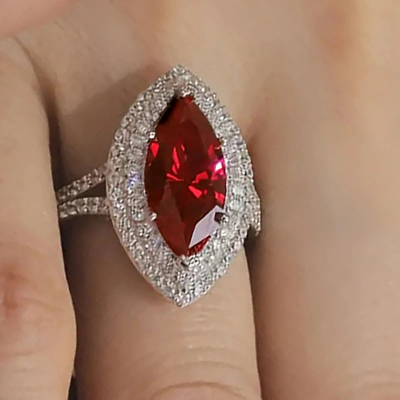 Huitan Marquise Red CZ Iced Out Ring for Women | Sizes 5–14 Fashion Ring Axl