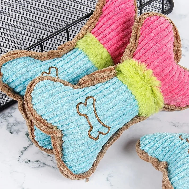 Plush Bone Squeaky Dog Toy – Small & Medium Breed Puppy Dog Squeaky Toy Axl