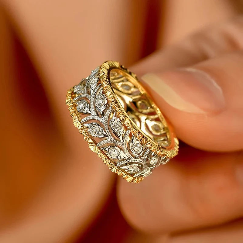 Huitan Two-Tone CZ Women's Ring – Wedding & Engagement Band Fashion Ring Axl