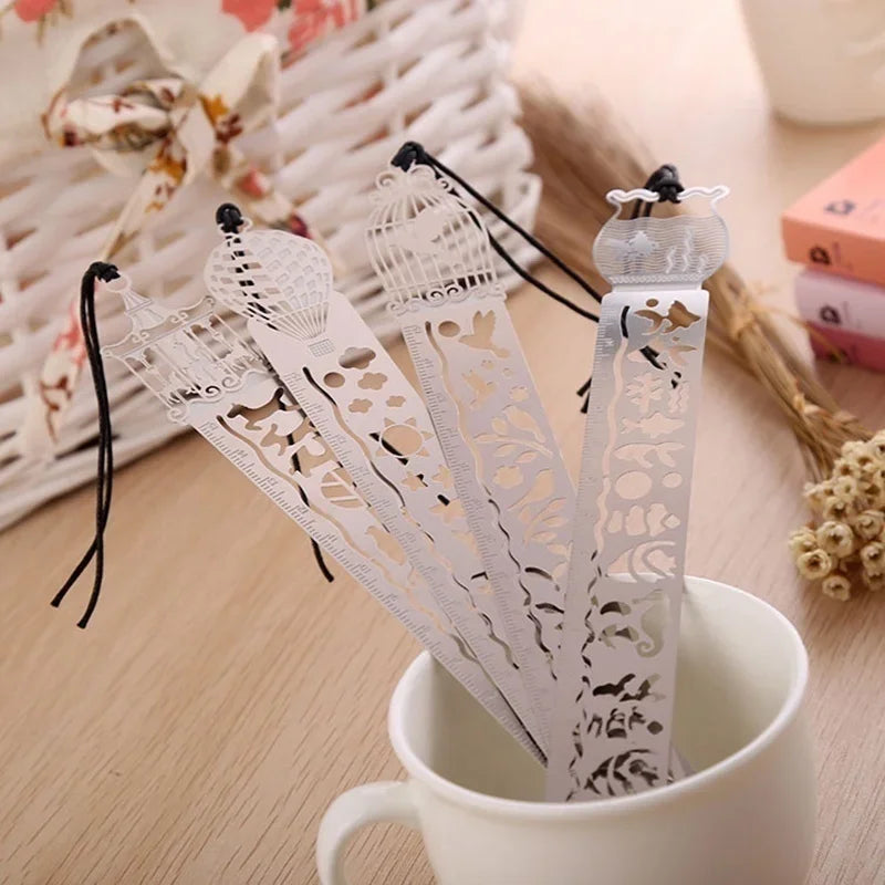 2-Piece Cartoon Metal Bookmark Ruler Set | Hollow Quilting Template Metal Bookmark Ruler Axl
