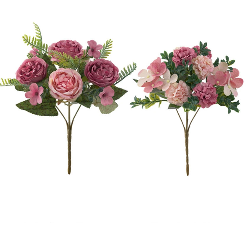 Silk Peony Hydrangea Artificial Bouquet – Wedding & Home Decor Artificial Flower Bouquet Axl Rose Red 1pc
