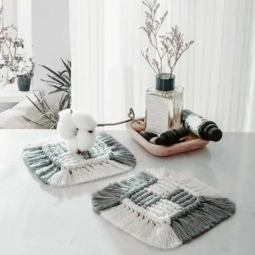 Macrame Woven Placemats & Coasters – Handcrafted Cotton Mats Macrame Placemat Axl