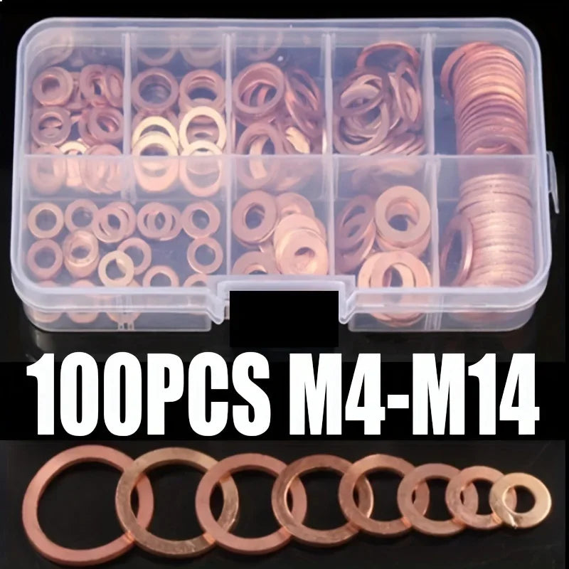 Metal Flat Ring Gasket Sealing Kit – Assorted Component Set Gasket Sealing Kit Axl golden 100pcs set