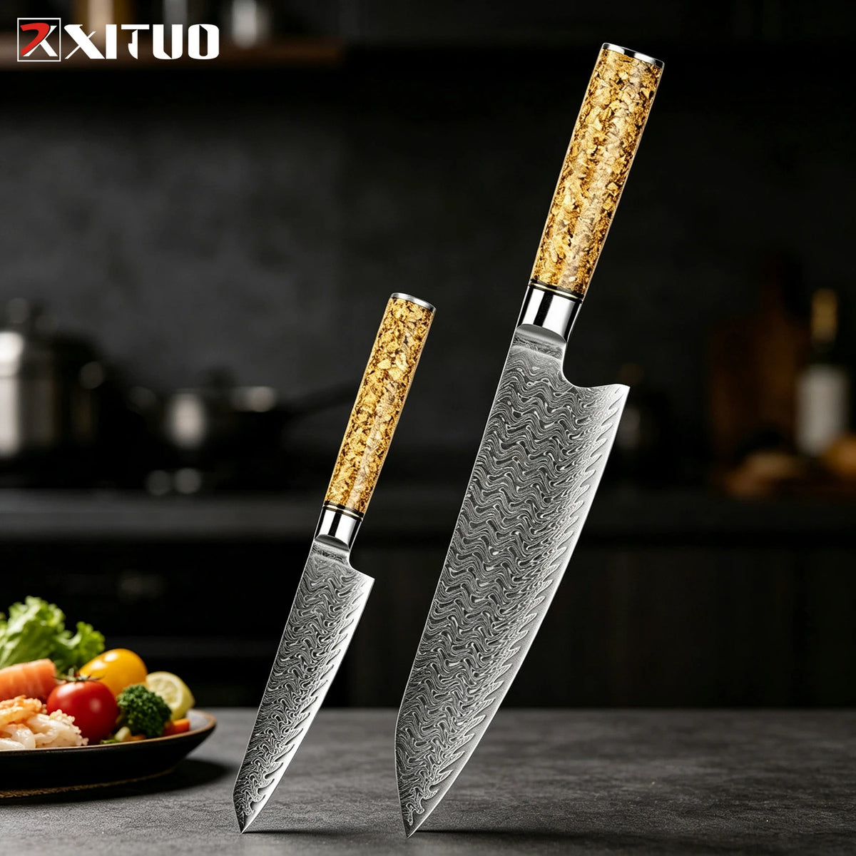 XITUO Damascus Steel Knife Set 1–5 PCS | Chef & Kitchen Knives Damascus Knife Set Axl 2PCS Knife B