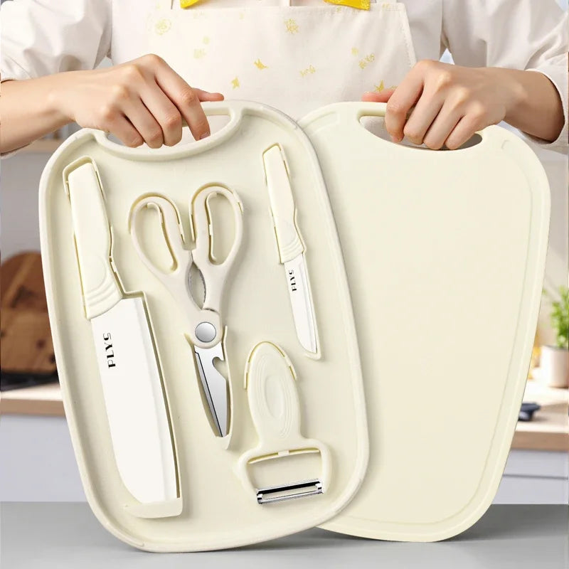PLYS 2-in-1 Cutting Board Set – Cleaver, Knife & Scissors Kitchen Knife Set Axl