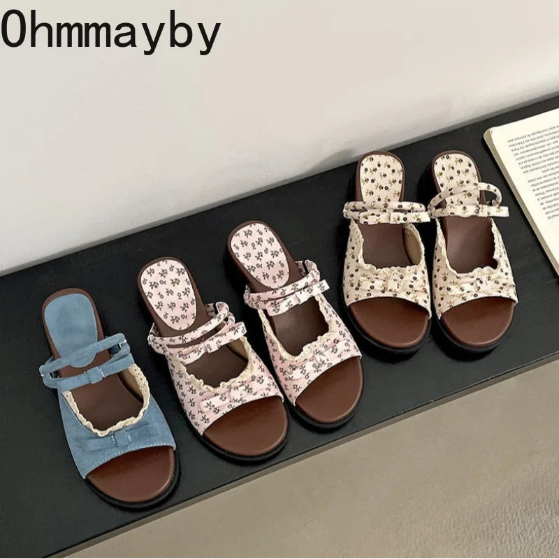Women's Floral Butterfly-Knot Wedge Slippers | Summer Sandals Wedge Slippers Axl