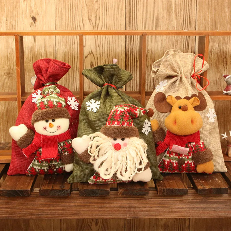 Linen Drawstring Christmas Gift Bags | Holiday Candy Bags Christmas Gift Bag Axl