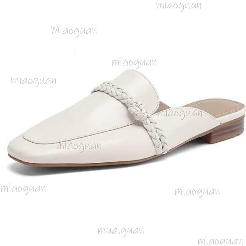 Women's Low Heel Half Slippers – Soft PU Leather Slide Sandals Women's Slide Sandals Axl