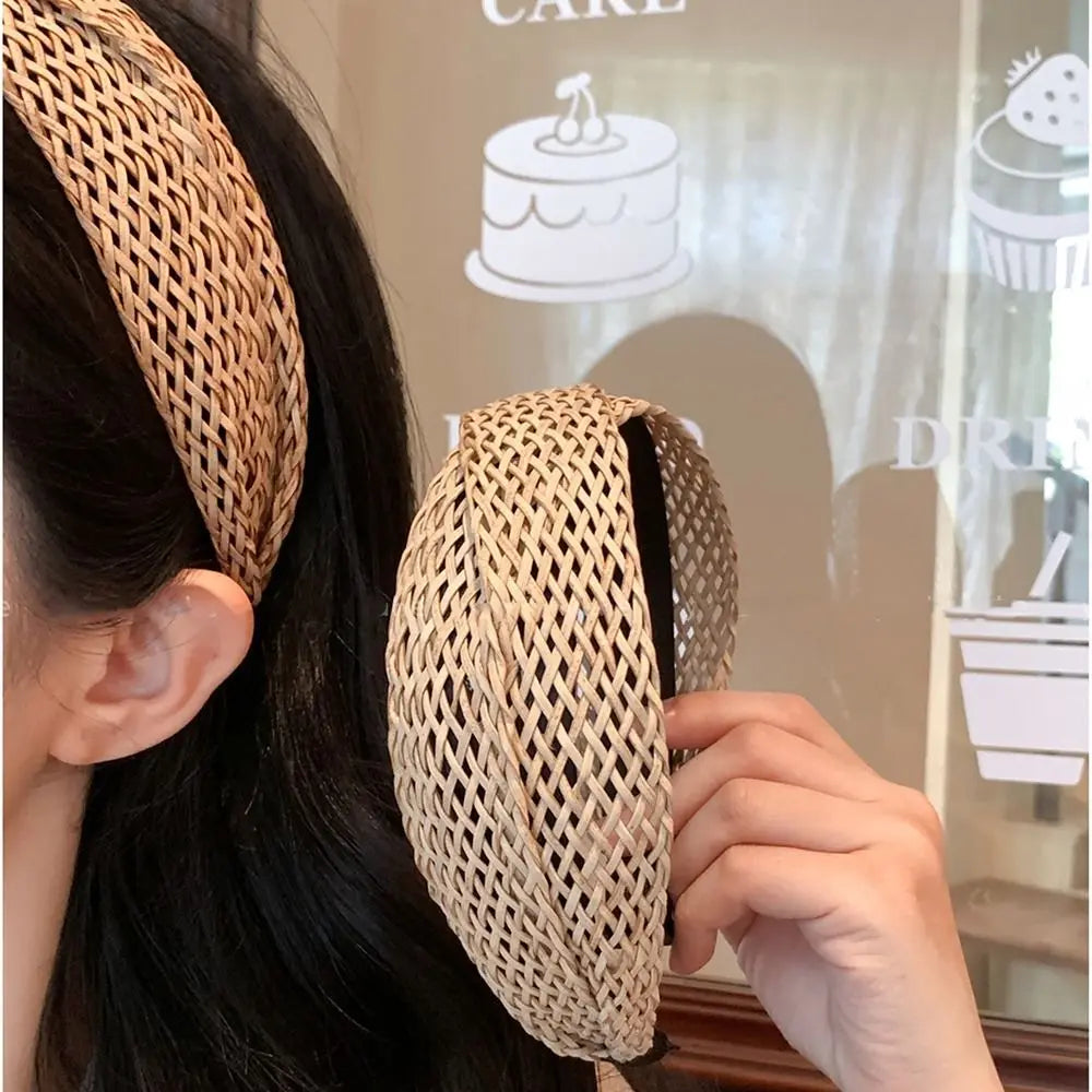 Hollow Straw Weave Headband – Boho Wide Hair Hoop for Women Woven Hair Headband Axl