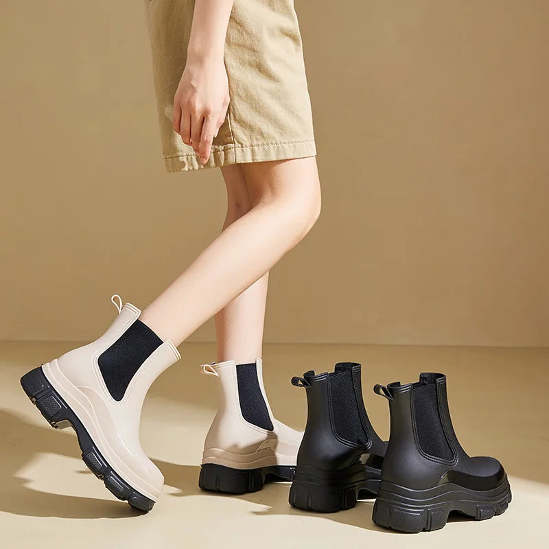 YBQJOO Women's Waterproof Rain Boots – Slip-On Ankle Boots Women's Rain Boots Axl