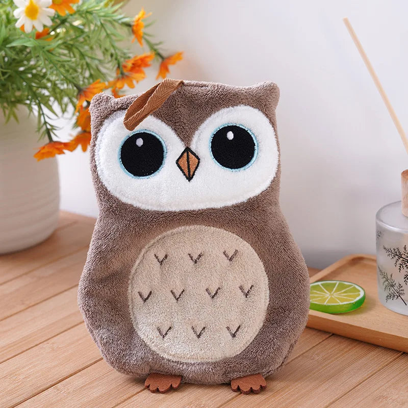 Owl Hanging Hand Towel – Ultra Soft Coral Fleece, Non-Shedding Hanging Hand Towel Axl Brown -1pc
