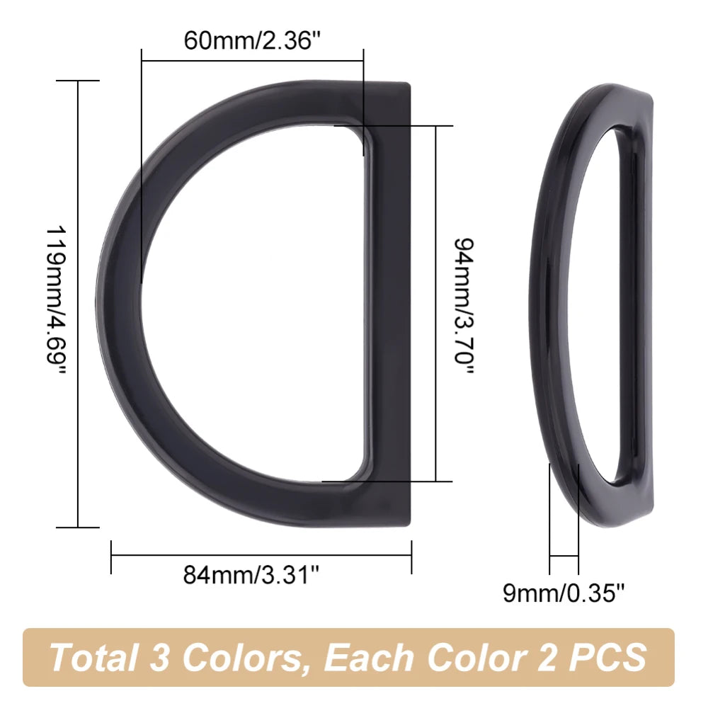 6-Pack D-Shape Purse Handles – 3 Colors DIY Bag Making Supplies Purse Making Handles Axl AECH04-04694