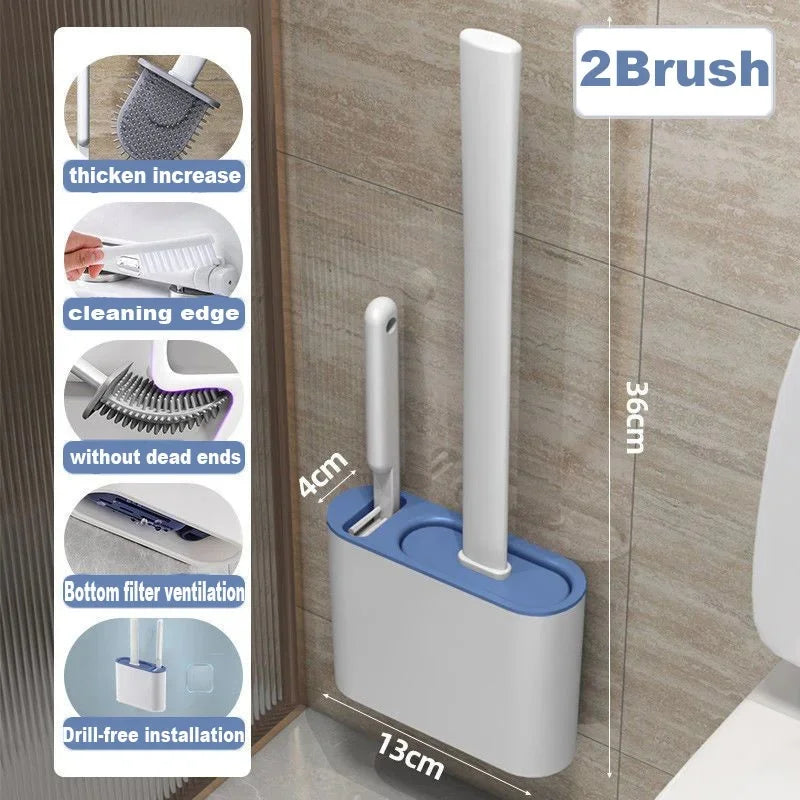 Wall Mount Silicone Toilet Brush & Holder – Long Handle Toilet Brush Set Axl