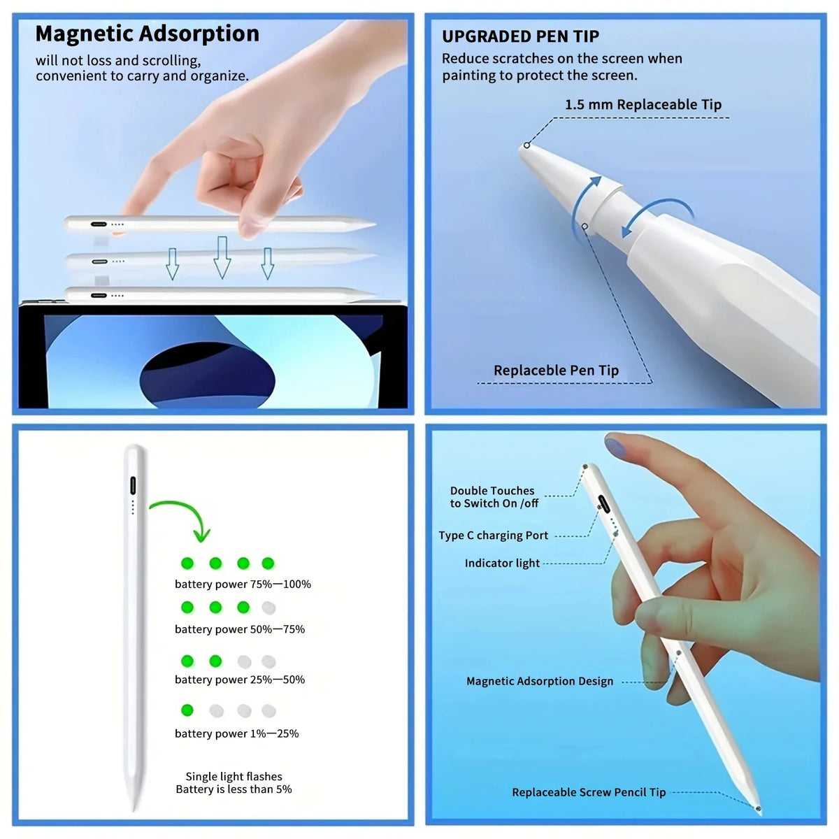 Universal Magnetic Stylus Pen for iPad, Android & Tablets Capacitive Stylus Pen Axl