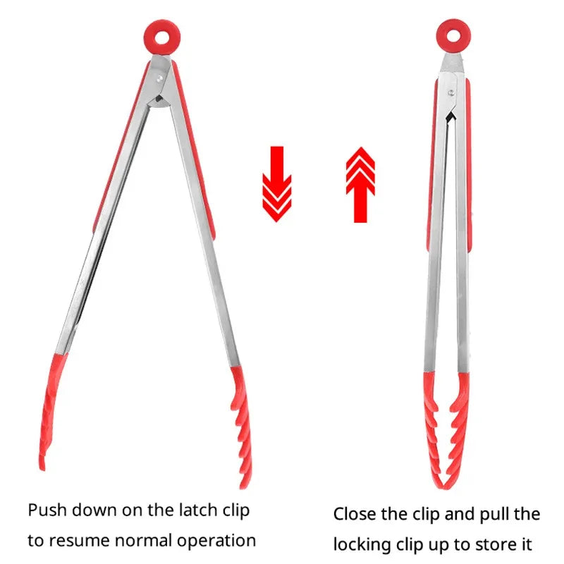 Stainless Steel Silicone Food Tongs – Heat Resistant BBQ Kitchen Clip Kitchen Tongs Axl