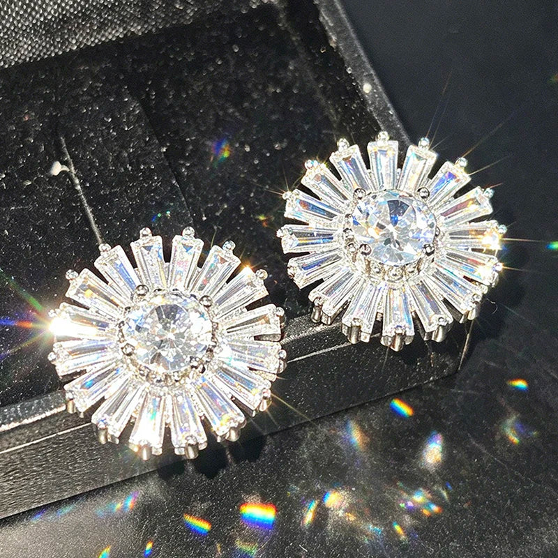 Huitan Flower CZ Stud Earrings – Cubic Zirconia Party Jewelry CZ Stud Earrings Axl