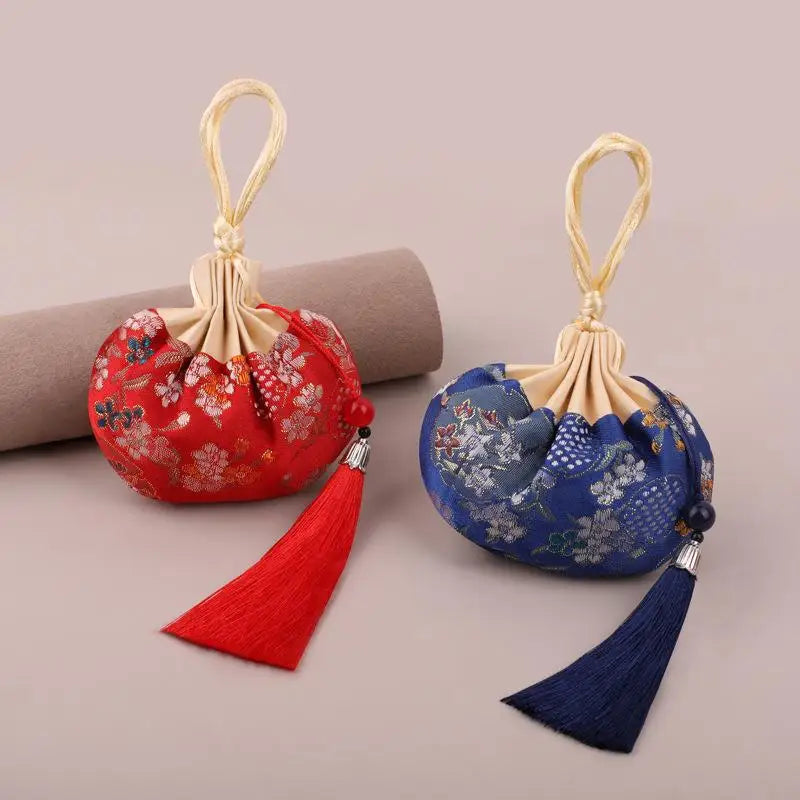 Chinese Brocade Drawstring Sachet Bag | Tassel Flower Pouch Drawstring Sachet Pouch Axl