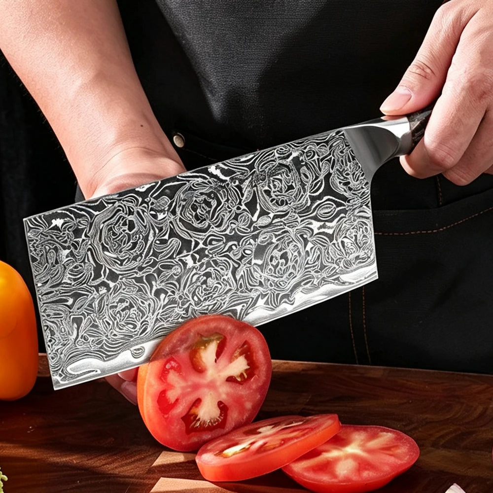 67-Layer Damascus Steel Chinese Cleaver – Abalone Handle Damascus Kitchen Knife Axl