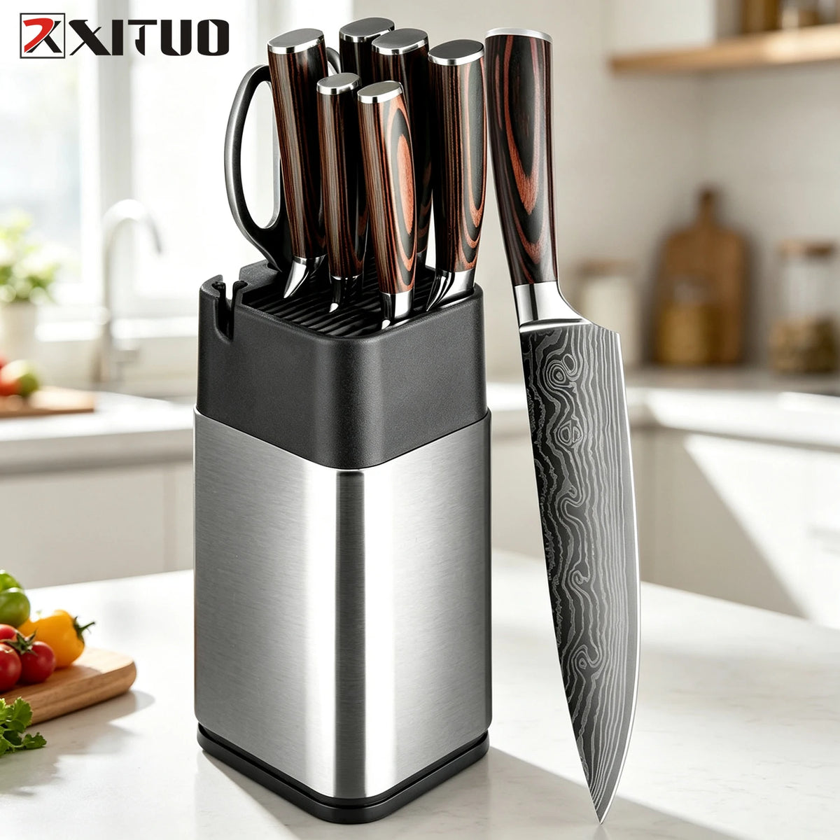 XITUO 8-Piece Kitchen Knife Set with Block & Built-In Sharpener Kitchen Knife Set Axl