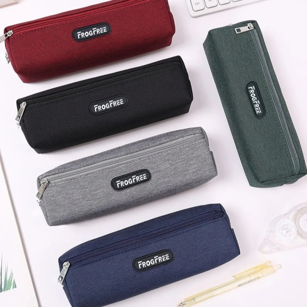 Canvas Pencil Case with Zipper – Solid Color Pen Storage Bag Canvas Pencil Case Axl