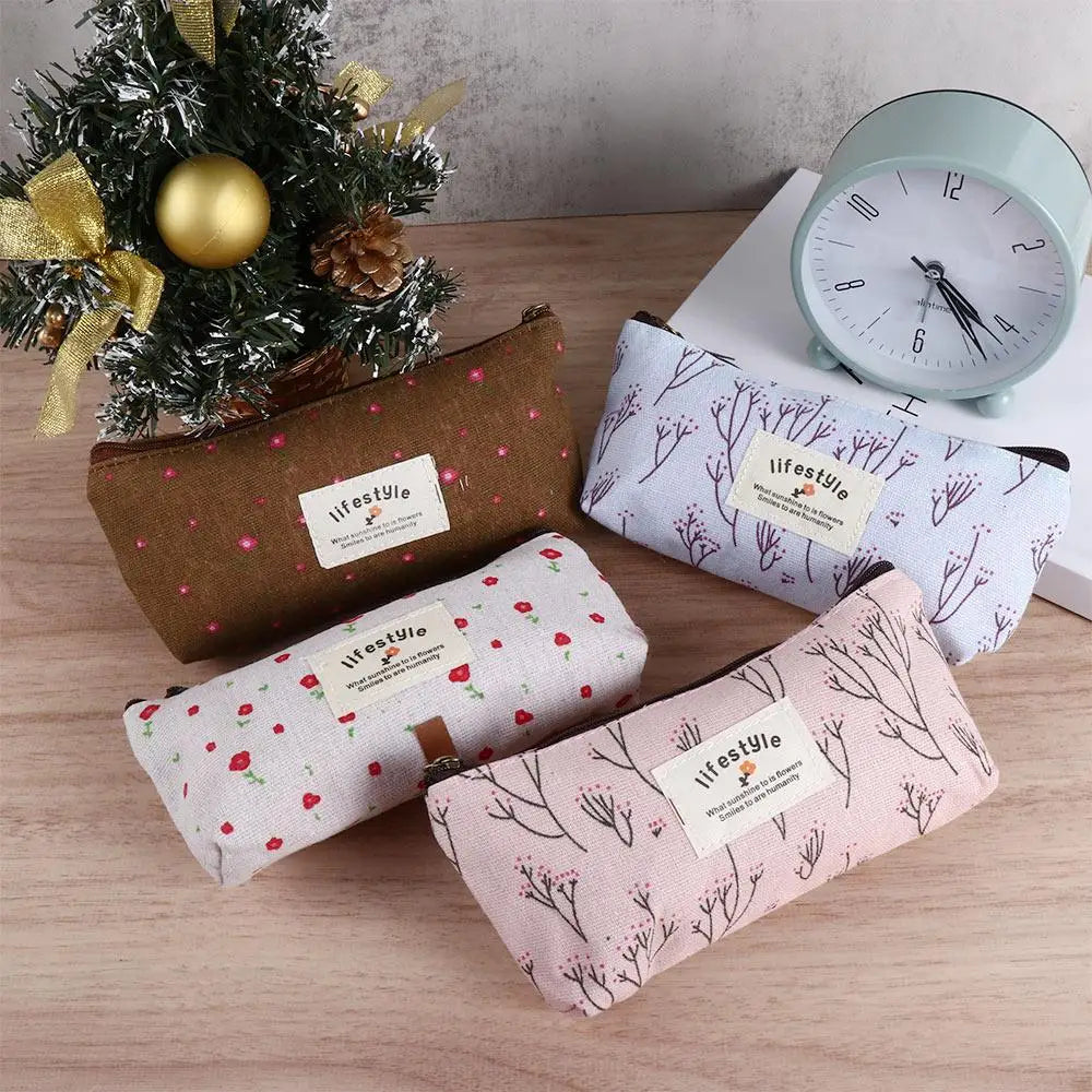 Floral Canvas Pencil Case Zipper Pouch – School & Office Pencil Case Pouch Axl