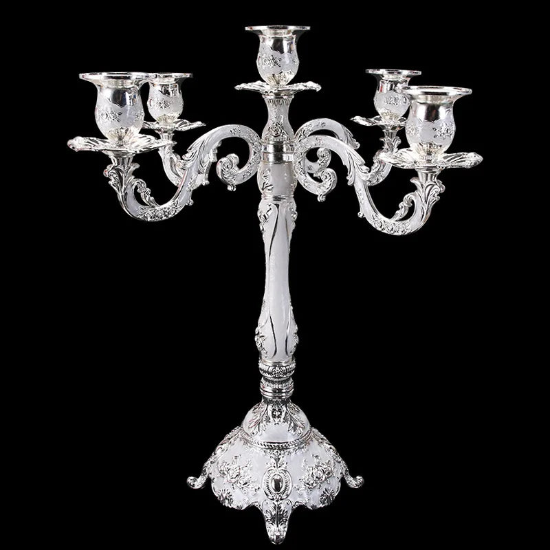 Vintage Multi-Arm Zinc Alloy Candle Holder – Elegant Home Decor Candle Holder Axl 5 Arms-Silver