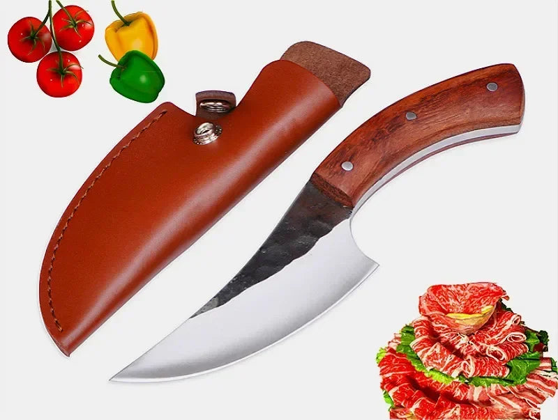 Mongolian Curved Boning Knife – Stainless Steel Scimitar Curved Boning Knife Axl black