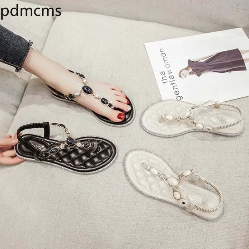 Women's Beaded Flat Sandals – Summer Beach & Casual Shoes Flat Sandals Axl