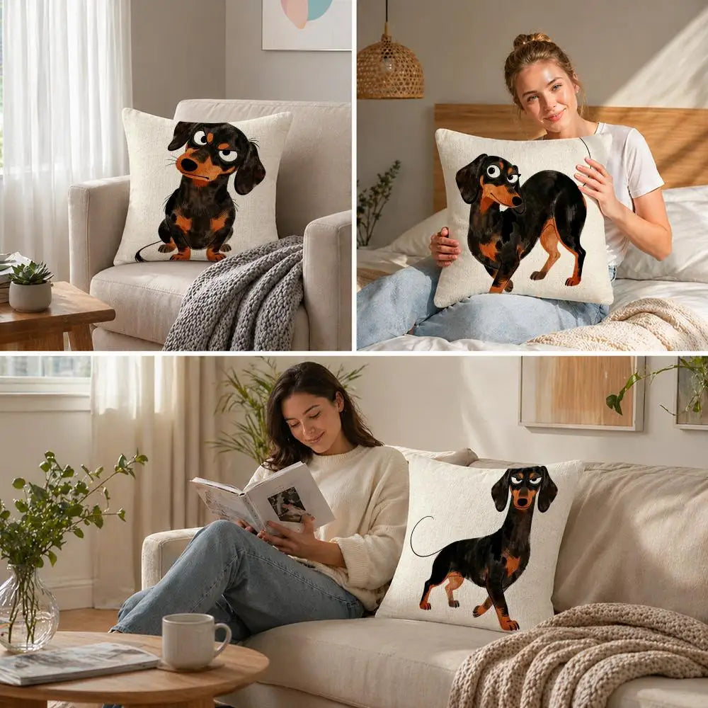 Dachshund Watercolor Linen Cushion Cover | Sofa & Home Decor Cushion Cover Axl