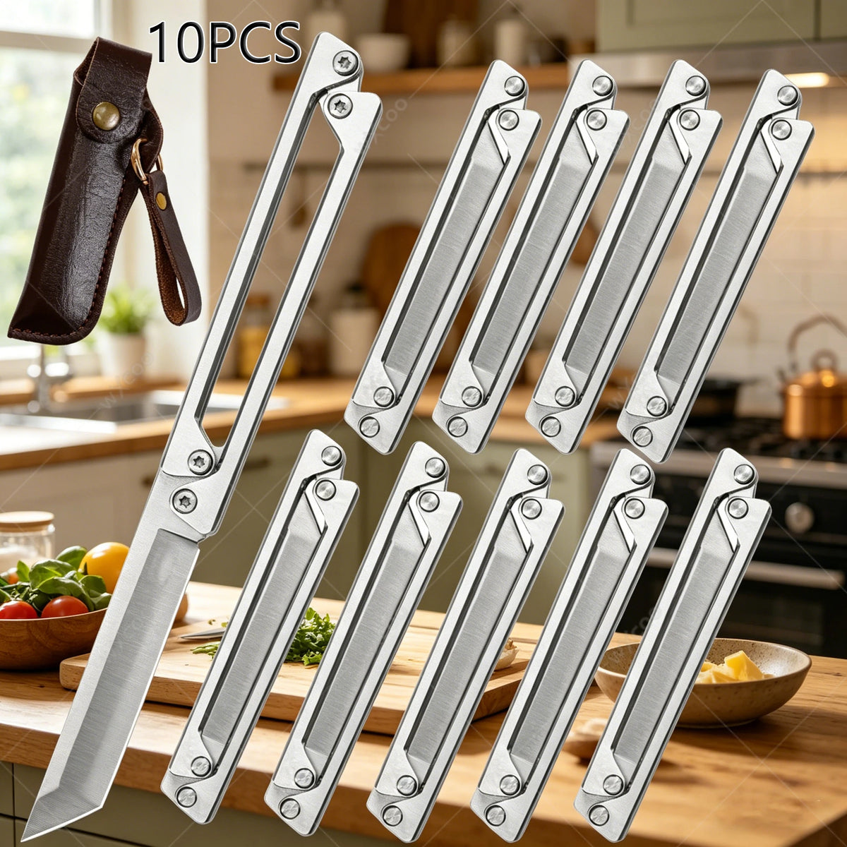 WXCOO Folding Stainless Steel Pocket Knife – Portable Kitchen Tool Folding Pocket Knife Axl 10PCS