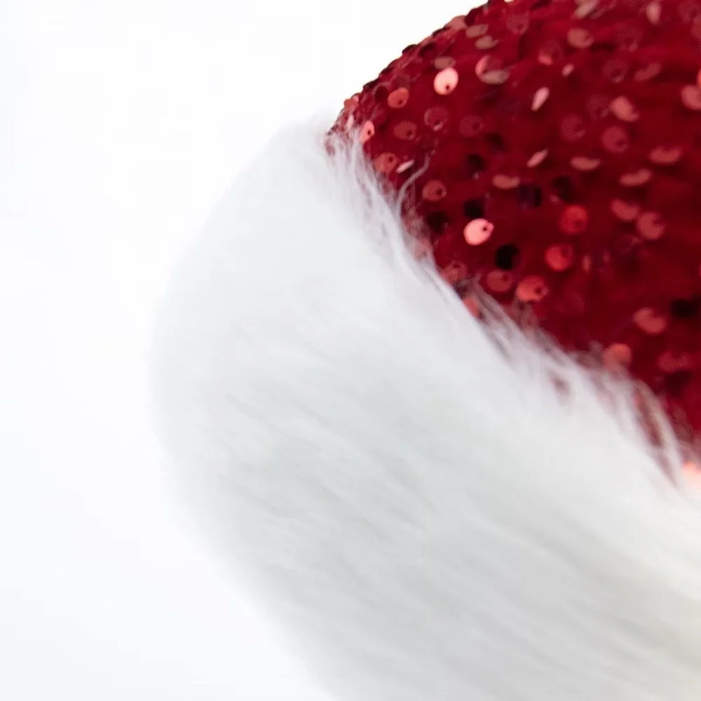 Red Glitter Sequin Santa Hat – Soft Velvet Unisex Xmas Cap Sequin Santa Hat Axl