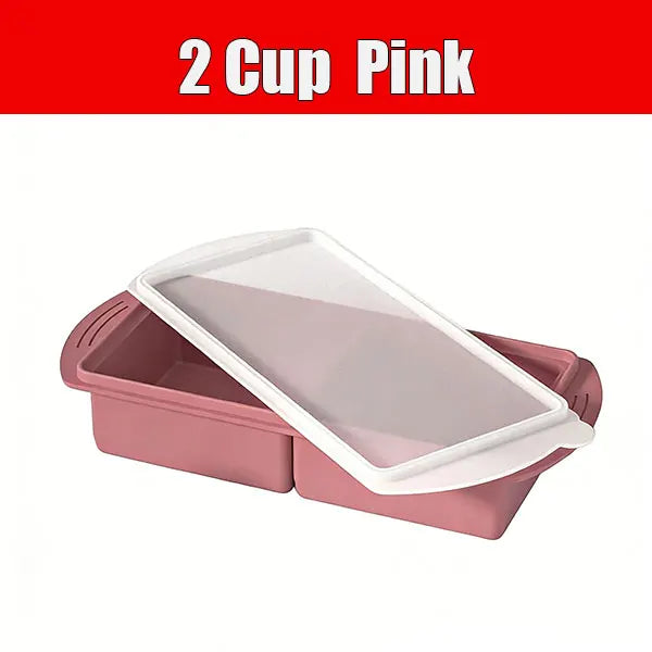 Silicone Freezer Tray with Lid – Large Soup & Broth Cube Mold Silicone Freezer Tray Axl 2 Cup Pink