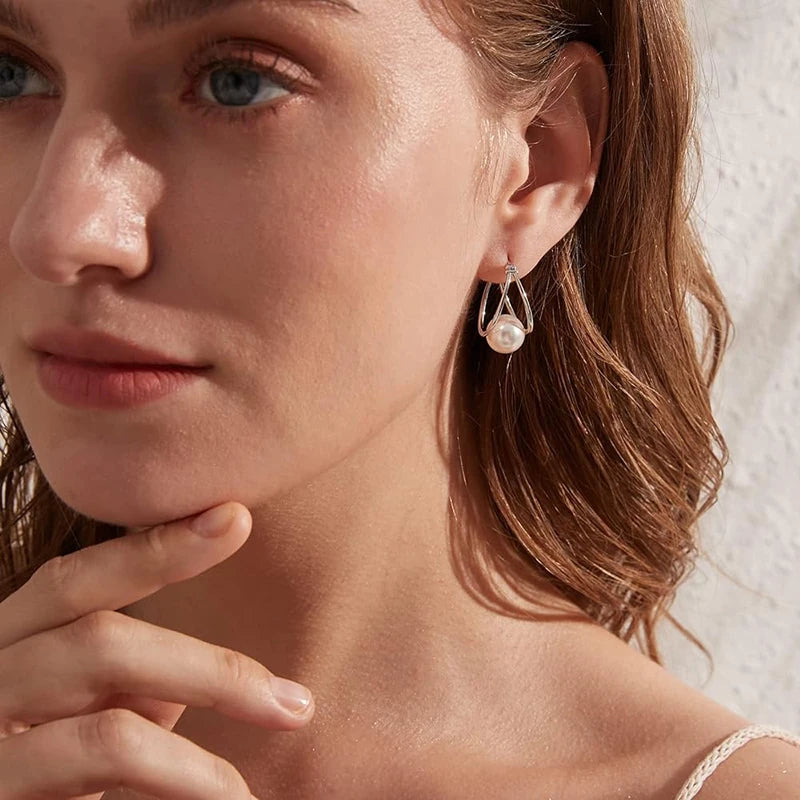 Huitan Imitation Pearl Hoop Earrings – Silver Fashion Jewelry Pearl Hoop Earrings Axl