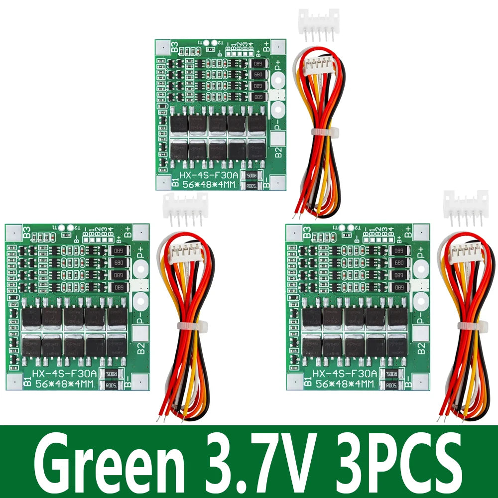 4S 30A BMS LiFePO4 Lithium Battery Protection Board with Balance Battery Protection Board Axl Green 3.7V 3PCS