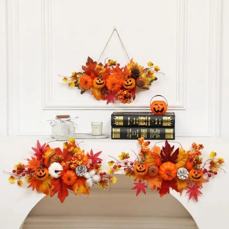 Halloween Maple Leaf & Pumpkin Wall Hanging Fall Decoration Halloween Wall Decor Axl