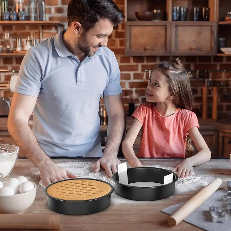 Non-Stick Carbon Steel Round Cake Pans + 50 Parchment Papers Round Cake Pan Set Axl