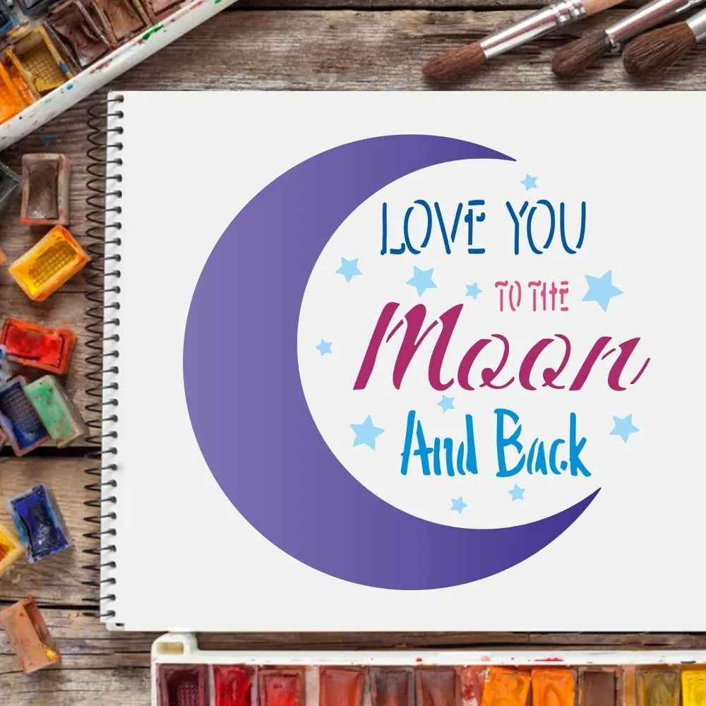 Moon Stencil 11.8" Reusable Plastic Painting Stencil for Walls Craft Painting Stencil Axl