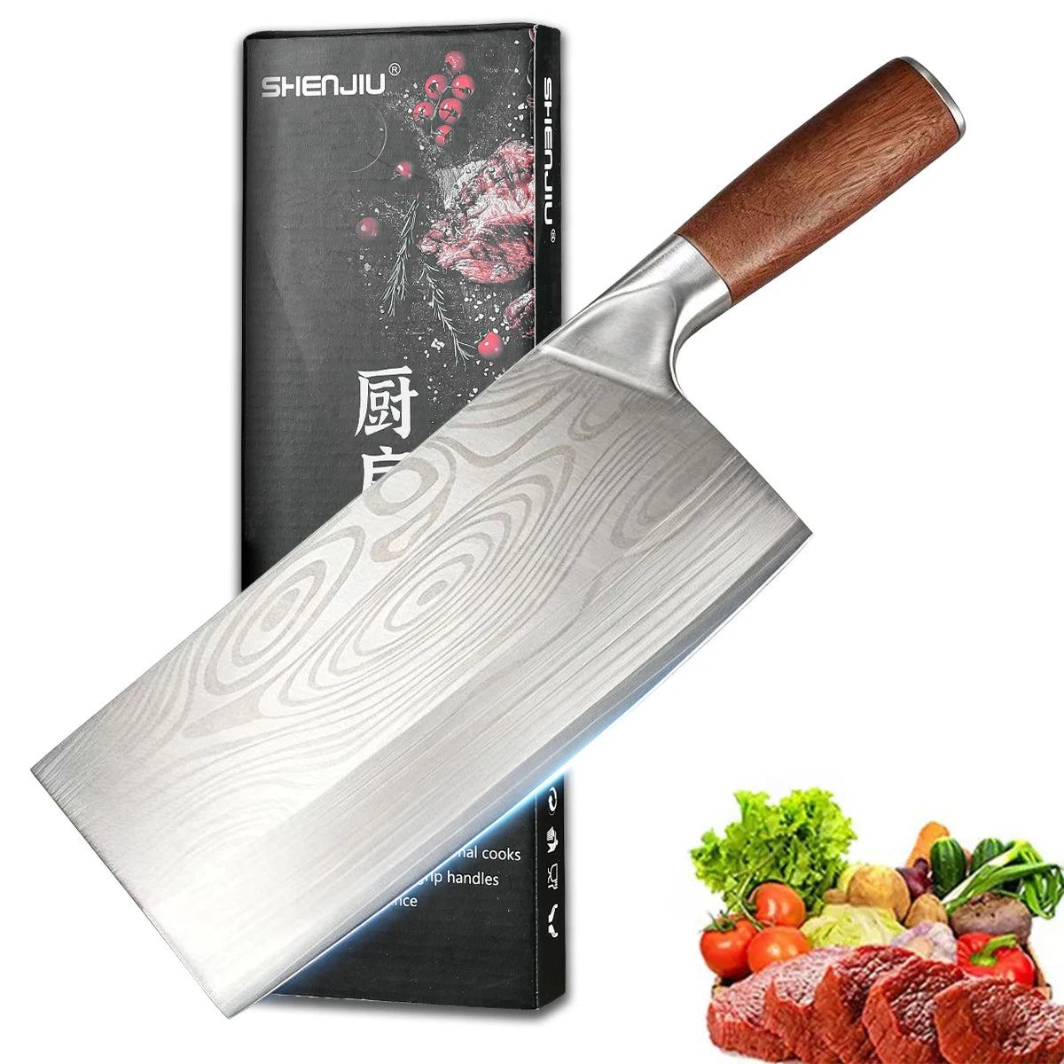 SHENJIU Cleaver Knife – Stainless Steel Blade & Wood Handle Kitchen Cleaver Knife Axl Default Title
