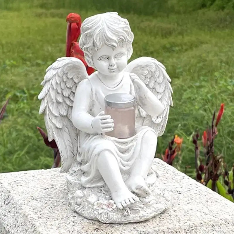 European Angel Statue Solar Garden Décor – Boy & Girl Resin Garden Resin Sculpture Axl