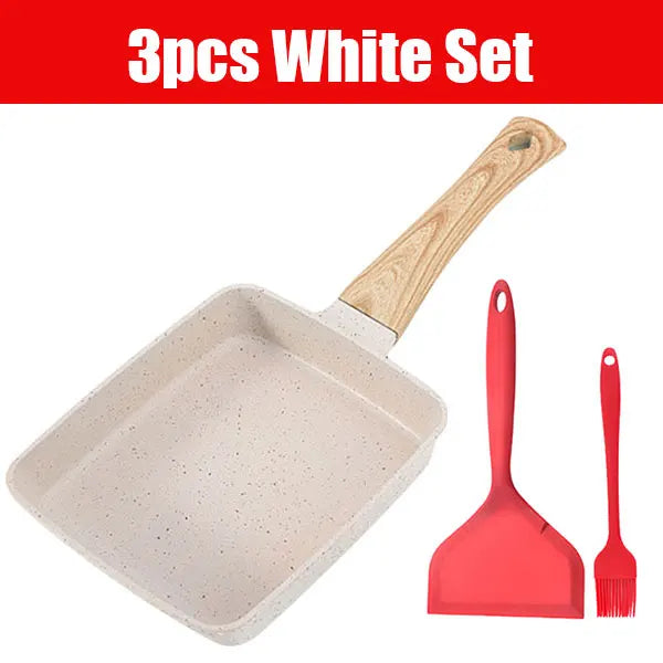 Nonstick Tamagoyaki Pan – Japanese Egg Roll Pan All Stoves Nonstick Omelette Pan Axl 3pcs White Set