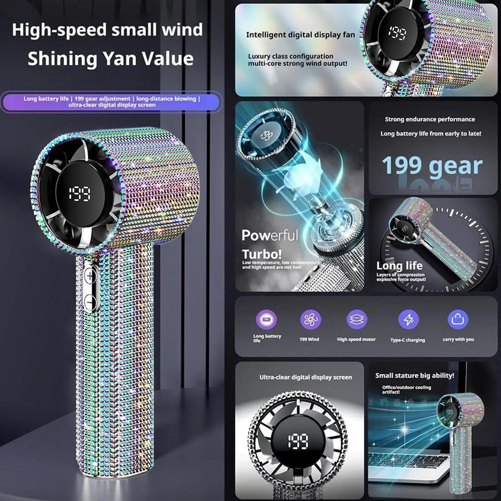 Rhinestone Handheld Fan – 199-Speed Quiet Portable Travel Fan Handheld Portable Fan Axl