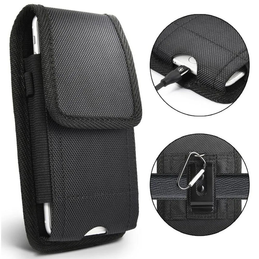 Black Nylon Phone Pouch with Belt Clip & Keychain Loop Phone Belt Pouch Axl