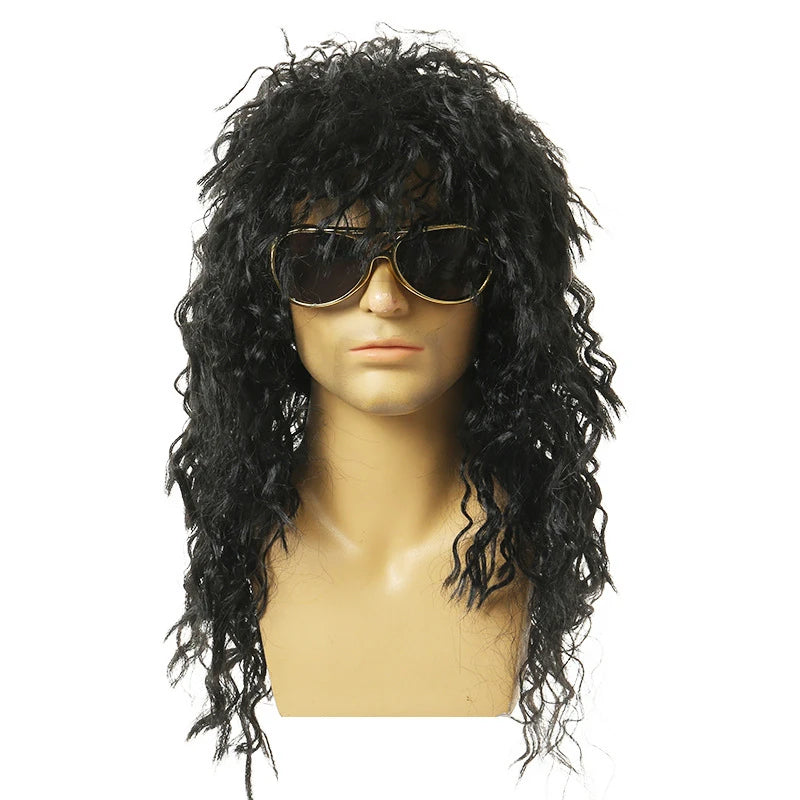 Men's Long Curly Black Wig – Fluffy Synthetic Cosplay Party Wig Costume Wig Axl