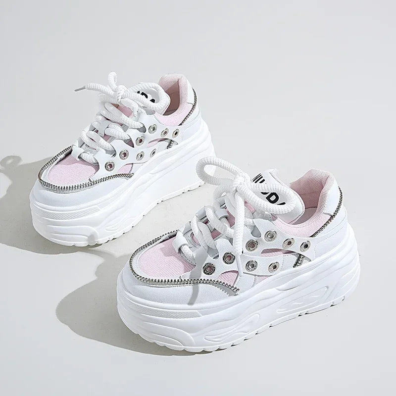 YEAE Women 8CM Platform Chunky Lace-Up Sneakers | Spring Shoes Platform Sneakers Axl Pink 35